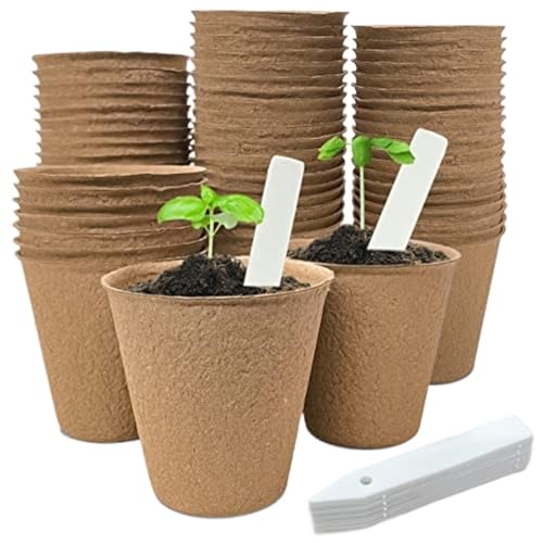 UBOHUZ Abbaubare Anzuchttöpfe 40 Stück 3,15 Zoll Torftöpfe Biologisch abbaubare runde Pflanzensämlings-Starter-Kit Keimschalen mit 10 Pflanzenetiketten von UBOHUZ