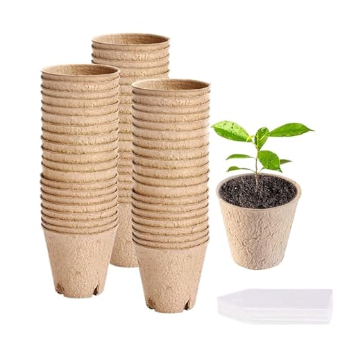 UBOHUZ Abbaubare Anzuchttöpfe 50Pcs Biologisch Abbaubar Sämling Töpfe Gemüse Sämlinge Anlage Wachsen Box Blumentopf Garten Werkzeuge(Brown Set) von UBOHUZ
