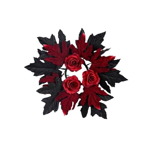 UBOHUZ Kerzengirlande 3 Stück realistische Maple Leaf Garland Wiederverwendbare Mini Herbst Kranz Festival Maple Leaf Rose Kerze Ring Party Decor Für Kommunion(Color 01) von UBOHUZ