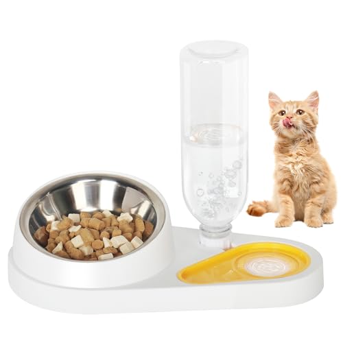 Katzennapf-Set, Doppelter Futternapf für Nass- Trockenfutter, mit Automatischer Wasserflasche, 15° Neigbar Futterschalen für Hunde und Katzen Cat Feeder Katzennapf-Set, Doppelter Futternapf für Nass- Trockenfutter, mit Automatischer Wasserflasche, 15° Neigbar Futterschalen für Hunde und Katzen Cat Feeder von UBPET