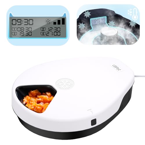 UBPET F10 Futterautomat Katze Nassfutter mit Kühlung, Halbleiter Kühlung, Timing-Funktion Futterautomat Katze, Quick Chills Soße Nassfutter Trockenfutter Katzen Futterautomaten, 5 Mahlzeit Katze Hund von UBPET