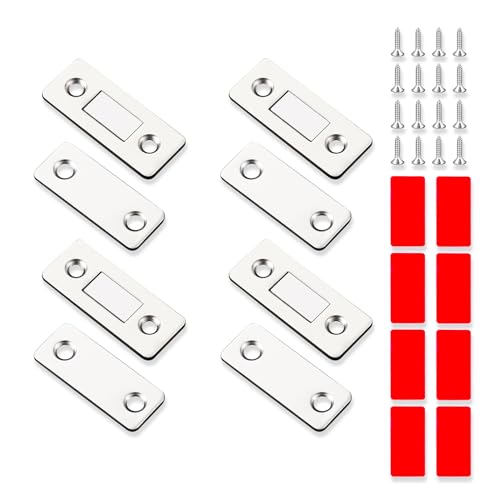 UBRAVE 4 Pack Magnetschnäpper,Ultra Dünn Türmagnete Selbstklebend,Türmagnet Magnet Selbstklebend,Für Möbeltüren Kabinett Balkontür Schiebetür Magnetschloss Türschließe (Silbrig) von UBRAVE