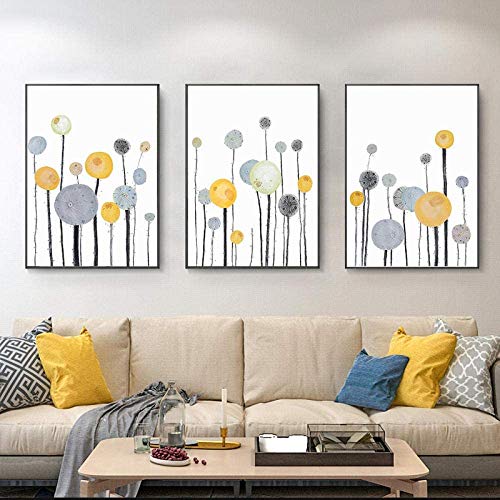 UBVV Leinwand Bilder Abstrakte Gelb Grau Blumen Wandkunst Poster Minimalistisches Pflanze Wandbild Hintergrund Wanddekoration Ungerahmt (19.6”x 27.5”(50x70cm) x3) von UBVV