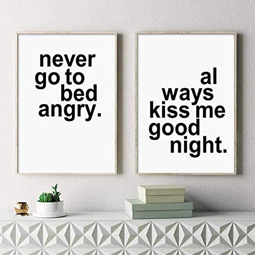 UBVV Leinwand Malerei Modern Letter Always Kiss Me Good Night Never Go to Bed Angry Bedroom Couple Poster Und Drucke Romantic Wall Decor Kein Rahmen (19.6”x27.5 (50x70cm)×2) von UBVV