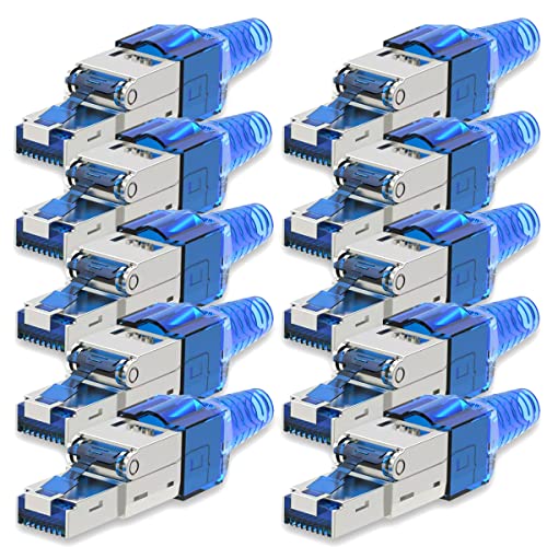 10 Stück Netzwerkstecker Cat 7 werkzeuglos CAT7 CAT7A RJ45 LAN UTP Kabel Stecker Blau ohne Werkzeug werkzeugfrei CAT6a CAT6 CAT5 Verlegekabel Patchkabel Netzwerkkabel Toolless Modular Plug von UC-Express