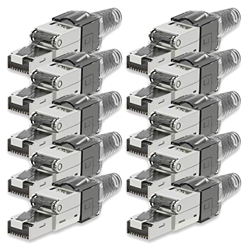 10 Stück Netzwerkstecker Cat 7 werkzeuglos CAT7 CAT7A RJ45 LAN UTP Kabel Stecker Grau ohne Werkzeug werkzeugfrei CAT6a CAT6 CAT5 Verlegekabel Patchkabel Netzwerkkabel Toolless Modular Plug von UC-Express