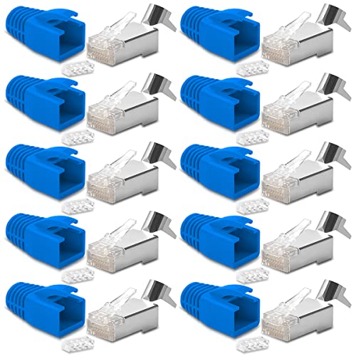 10x CAT7 CAT6 CAT6A Netzwerkstecker RJ45 Netzwerk Stecker vergoldete Kontakte Knickschutz Tülle Blau von UC-Express