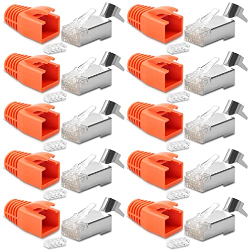 10x CAT7 CAT6 CAT6A Netzwerkstecker RJ45 Netzwerk Stecker vergoldete Kontakte Knickschutz Tülle Orange von UC-Express