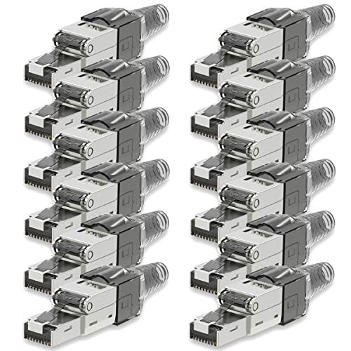 UC-Express Netzwerkstecker CAT7 RJ45-12x RJ45 Netzwerk Stecker Grau Steckverbinder - werkzeuglos - geschirmt - mit Zugentlastung - CAT 7 CAT7a LAN Netzwerkkabel von UC-Express