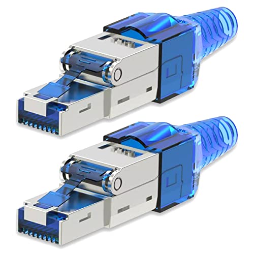 UC-Express Netzwerkstecker CAT7 RJ45-2X Netzwerk Stecker Blau Steckverbinder - werkzeuglos - geschirmt - mit Zugentlastung - CAT 7 CAT7a LAN Netzwerkkabel von UC-Express