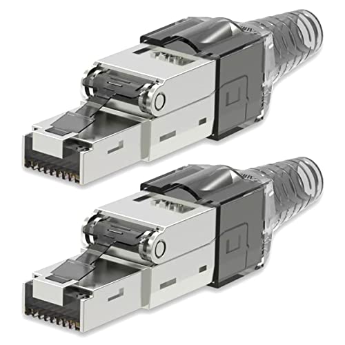 UC-Express Netzwerkstecker CAT7 RJ45-2X RJ45 Netzwerk Stecker Grau Steckverbinder - werkzeuglos - geschirmt - mit Zugentlastung - CAT 7 CAT7a LAN Netzwerkkabel von UC-Express