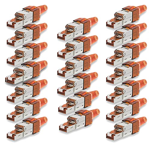 UC-Express Netzwerkstecker CAT7 RJ45-20x RJ45 Netzwerk Stecker Steckverbinder - werkzeuglos - geschirmt - mit Zugentlastung - CAT 7 CAT7a LAN Netzwerkkabel von UC-Express