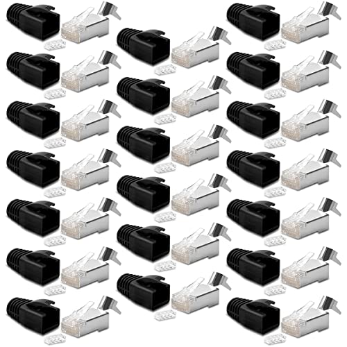 20x CAT7 CAT6 CAT6A Netzwerkstecker RJ45 Netzwerk Stecker vergoldete Kontakte Knickschutz Tülle Schwarz von UC-Express