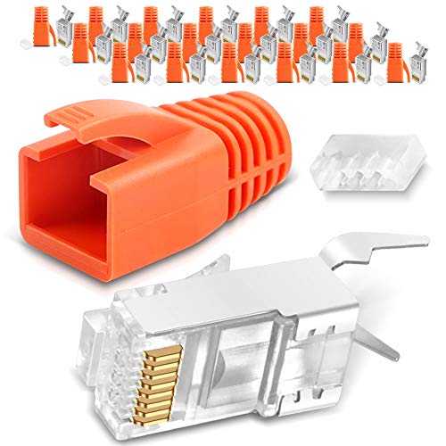 UC-Express 20x CAT7 CAT6 CAT6A Netzwerkstecker RJ45 Netzwerk Stecker vergoldete Kontakte Knickschutz Tülle Orange von UC-Express