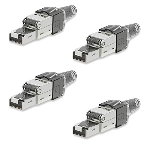 UC-Express Netzwerkstecker CAT7 RJ45-4X RJ45 Netzwerk Stecker Grau Steckverbinder - werkzeuglos - geschirmt - mit Zugentlastung - CAT 7 CAT7a LAN Netzwerkkabel von UC-Express