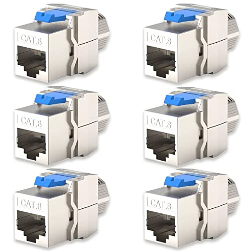 6X Keystone Jack Modul für CAT8 CAT8.1 Kabel bis 40 Gbit/s Metall Gehäuse geschirmt mit Schnappverschluss Werkzeuglos STP RJ45 Buchse Netzwerkkabel Verbinder Patchpanel Netzwerkdose von UC-Express