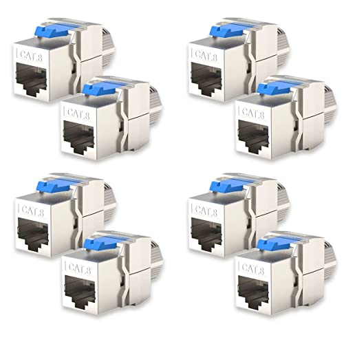 8X Keystone Jack Modul für CAT8 CAT8.1 Kabel bis 40 Gbit/s Metall Gehäuse geschirmt mit Schnappverschluss Werkzeuglos STP RJ45 Buchse Netzwerkkabel Verbinder Patchpanel Netzwerkdose von UC-Express