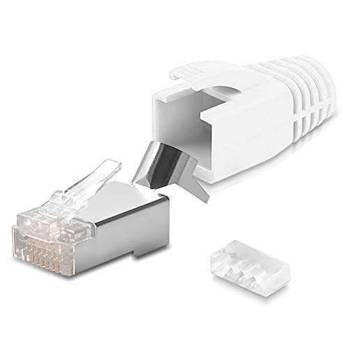 CAT 7 CAT 6 CAT 6A Netzwerkstecker RJ45 Netzwerk Stecker vergoldete Kontakte Knickschutz Tülle Orange, Menge:10 Stück, Farbe:Weiß von UC-Express