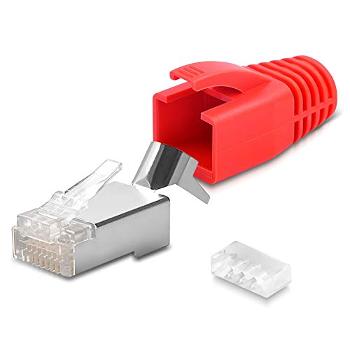 CAT 7 CAT 6 CAT 6A Netzwerkstecker RJ45 Netzwerk Stecker vergoldete Kontakte Knickschutz Tülle Orange, Menge:2 Stück, Farbe:Rot von UC-Express