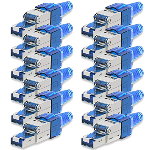 UC-Express 12 Stück Netzwerkstecker Cat 7 werkzeuglos CAT7 CAT7A RJ45 LAN UTP Kabel Stecker Blau ohne Werkzeug werkzeugfrei CAT6a CAT6 CAT5 Verlegekabel Patchkabel Netzwerkkabel Toolless Modular Plug von UC-Express