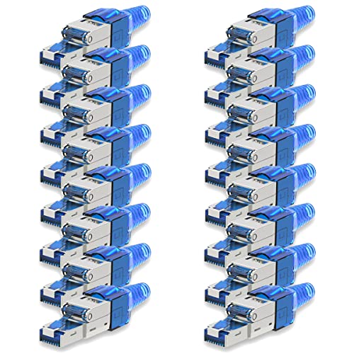 UC-Express Netzwerkstecker CAT7 RJ45-16x Netzwerk Stecker Blau Steckverbinder - werkzeuglos - geschirmt - mit Zugentlastung - CAT 7 CAT7a LAN Netzwerkkabel von UC-Express