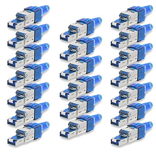 UC-Express 20 Stück Netzwerkstecker Cat 7 werkzeuglos CAT7 CAT7A RJ45 LAN UTP Kabel Stecker Blau ohne Werkzeug werkzeugfrei CAT6a CAT6 CAT5 Verlegekabel Patchkabel Netzwerkkabel Toolless Modular Plug von UC-Express