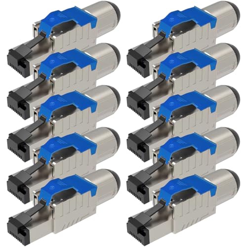 UC-Express Netzwerkstecker CAT 8 RJ45-10x RJ45 Stecker Blau Steckverbinder - werkzeuglos - geschirmt - mit Zugentlastung - CAT8 CAT8.1 LAN Netzwerkkabel Stecker von UC-Express