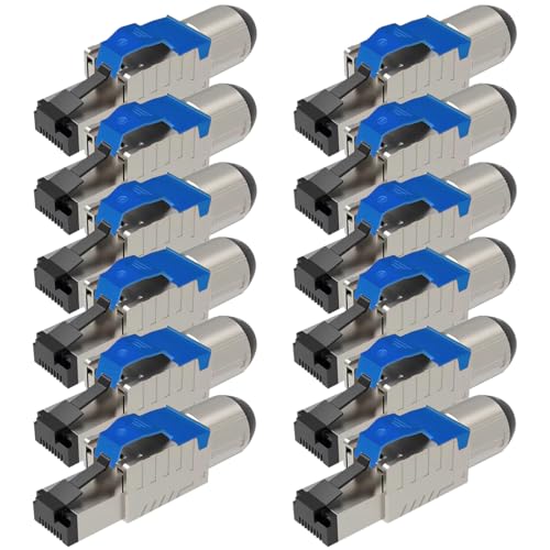 UC-Express Netzwerkstecker CAT 8 RJ45-12x RJ45 Stecker Blau Steckverbinder - werkzeuglos - geschirmt - mit Zugentlastung - CAT8 CAT8.1 LAN Netzwerkkabel Stecker von UC-Express