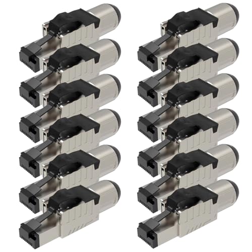 UC-Express Netzwerkstecker CAT 8 RJ45-12x RJ45 Stecker Schwarz Steckverbinder - werkzeuglos - geschirmt - mit Zugentlastung - CAT8 CAT8.1 LAN Netzwerkkabel Stecker von UC-Express