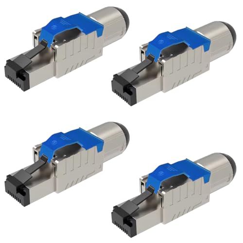 UC-Express Netzwerkstecker CAT 8 RJ45-4x RJ45 Stecker Blau Steckverbinder - werkzeuglos - geschirmt - mit Zugentlastung - CAT8 CAT8.1 LAN Netzwerkkabel Stecker von UC-Express