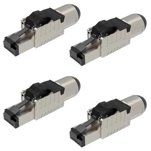 UC-Express Netzwerkstecker CAT 8 RJ45-4X RJ45 Stecker Schwarz Steckverbinder - werkzeuglos - geschirmt - mit Zugentlastung - CAT8 CAT8.1 LAN Netzwerkkabel Stecker von UC-Express