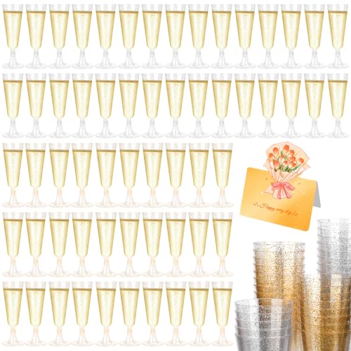 UCAMP Sektgläser 60 Stück,Champagner,150ml Transparent Sektglas,Cocktailgläser,Premium Sektgläser mit Silberner Gold Glitter für Hochzeiten,Geburtstage & Partys von UCAMP
