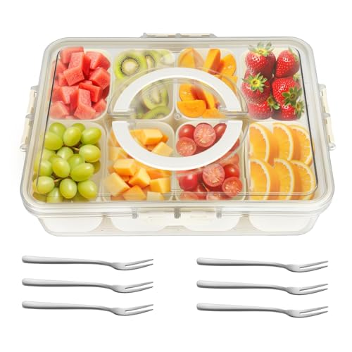 UCAMP Snackbox mit Fächern,Snackschale mit Deckel und Griff,Snackteller Mit 8 FäChern und Griff Wiederverwendbar,Snacktablett Organizer für SüßIgkeiten Candy Veggie Keks Nüsse Desserts Obst von UCAMP