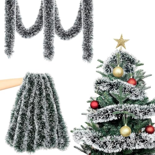 UCFBWO 2M Weihnachtsgirlande Grün Weiß, 6 STK 2M Weihnachten Deko Tannengirland Girlande Outdoor, Tannengirlande Weihnachtsdeko, Christmas Garland für Tür, Wand, Treppengeländer, Weihnachtsbaum Deko von UCFBWO