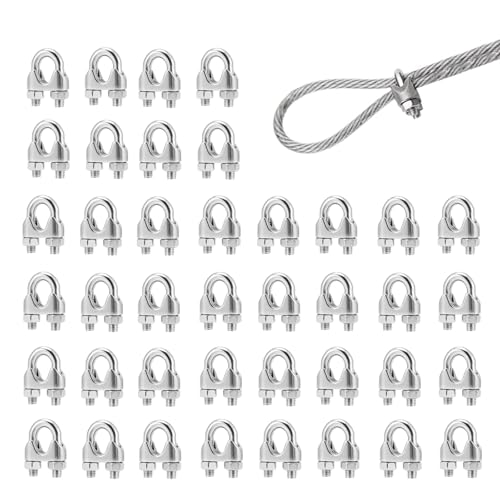 UCFBWO 40 Stück Drahtseilklemme 4mm Seilklemmen 304 U Bolzen Edelstahl Seilklemme Drahtseilklemmen Bügelseilklemme für Stahlkabel Stahldraht Drahtseil Wäscheleine von UCFBWO