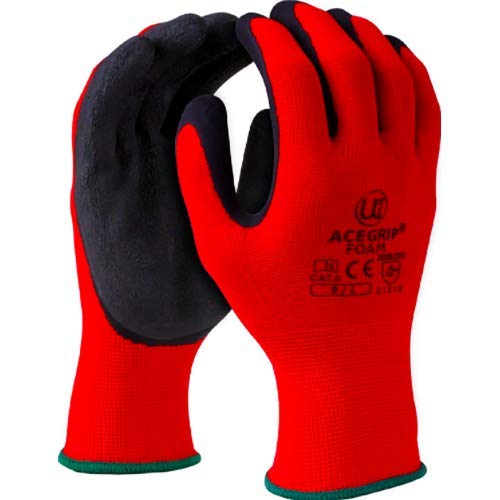 UCI AceGrip-Lite Arbeitshandschuhe, Handschutz, Latex-Handfläche, Rot/Schwarz, Größe 8/M, 10 Stück von UCI