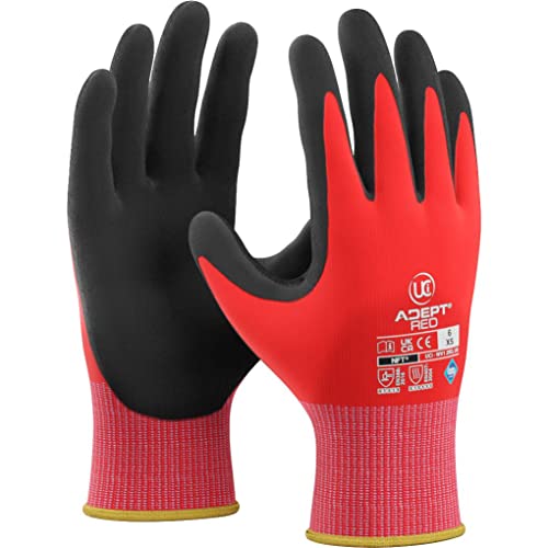 UCI Adept Handschuhe aus Nylon und Lycra-Mischgewebe, Nitril-Schaumstoff-Beschichtung, Rot, 10 Stück von UCI