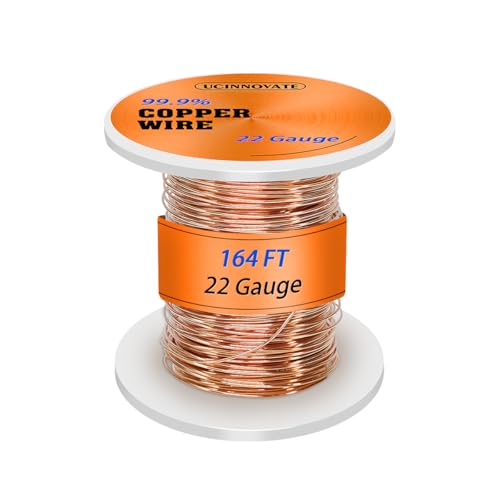 22 Gauge Solid Pure Copper Wire - 0.6mm Durchmesser, 50m (164ft) Länge - High-Conductivity Bare Copper Wire für DIY elektrische Projekte, Schmuckherstellung, Electroculture Gartenarbeit & Crafting von UCINNOVATE