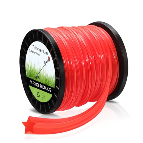 UCINNOVATE 095 Unkrautfresserschnur, Pentagramm-Form, strapazierfähig, 5-seitige Nylon-Unkrautvernichter, 2,4 mm x 100 m, für Rasenreparatur, Kantentrimmen, hartnäckiges Unkrautmähen (Orange) von UCINNOVATE