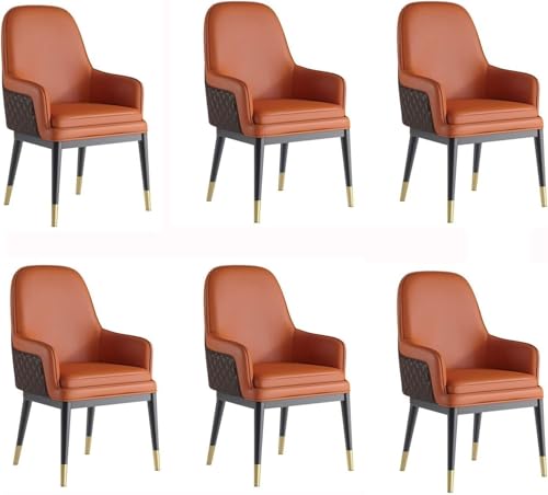 AMENAS Küche und Esszimmer Stühle Moderne Esszimmerstühle Aus Leder 6er Set Mit Metallbeinen Und Hoher Rückenlehne Gepolsterter Weicher Sitzfläche Esszimmer Empfangsstuhl(Orange and Dark Coffee) von UCKYSU