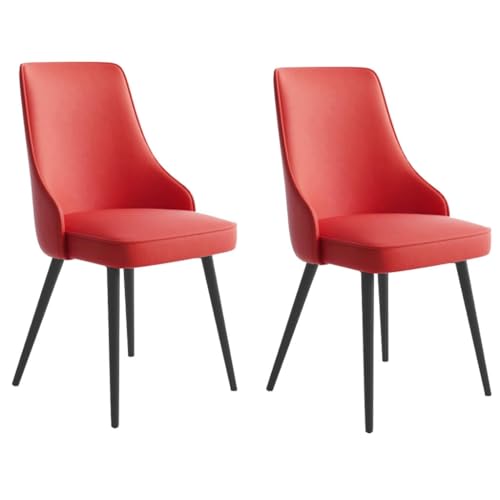 UCKYSU AMENAS Küche und Esszimmer Stühle 2 teilige Wohnzimmer Seitenstühle wasserdichte Küchen Und Esszimmerstühle PU Leder Lounge Thekenstühle Schwarzen Beinen(Red) von UCKYSU