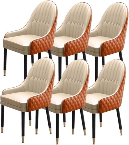 UCKYSU AMENAS Küche und Esszimmer Stühle 6er Set Esszimmerstühle for Die Küche Weich Gepolsterte Sitzfläche Aus Mikrofaserleder Moderne Akzent Sessel Mit Holzbeinen(Khaki+orange) von UCKYSU