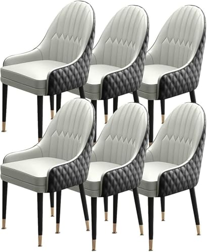 UCKYSU AMENAS Küche und Esszimmer Stühle 6er Set Esszimmerstühle for Die Küche Weich Gepolsterte Sitzfläche Aus Mikrofaserleder Moderne Akzent Sessel Mit Holzbeinen(Light Grey+Black) von UCKYSU