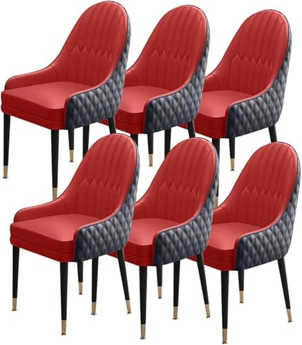 UCKYSU AMENAS Küche und Esszimmer Stühle 6er Set Esszimmerstühle for Die Küche Weich Gepolsterte Sitzfläche Aus Mikrofaserleder Moderne Akzent Sessel Mit Holzbeinen(Ruby Red+Black) von UCKYSU