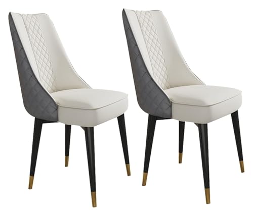 UCKYSU AMENAS Küche und Esszimmer Stühle Esszimmer Chai Set 2 Stück Mit Rückenlehne Faserleder Moderne Wohnzimmer Seitenstühle Mitte Jahrhunderts Metallbeinen(Off White+Dark Grey) von UCKYSU