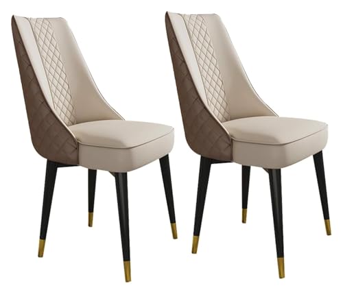 UCKYSU AMENAS Küche und Esszimmer Stühle Esszimmer Chai Set 2 Stück Mit Rückenlehne Faserleder Moderne Wohnzimmer Seitenstühle Mitte Jahrhunderts Metallbeinen(Off Yellow+Brown) von UCKYSU