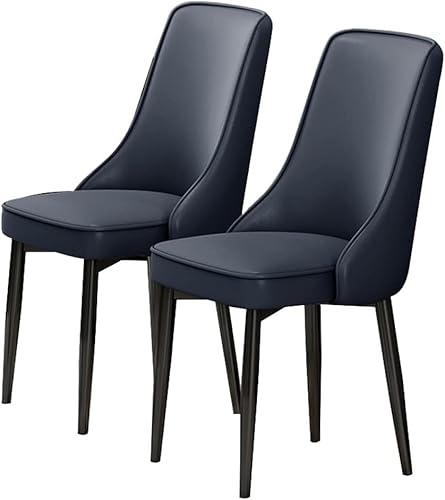 UCKYSU AMENAS Küche und Esszimmer Stühle Esszimmerstühle 2er Set PU Leder Hohe Rückenlehne Gepolsterte Weiche Sitzfläche Beine Kohlenstoffstahl Wohnzimmer(Dark Blue) von UCKYSU