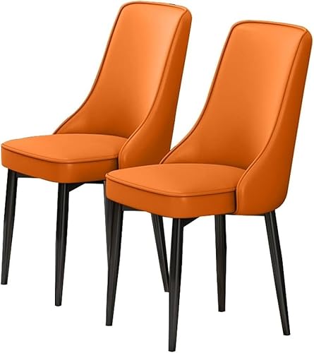 UCKYSU AMENAS Küche und Esszimmer Stühle Esszimmerstühle 2er Set PU Leder Hohe Rückenlehne Gepolsterte Weiche Sitzfläche Beine Kohlenstoffstahl Wohnzimmer(Pure Orange) von UCKYSU