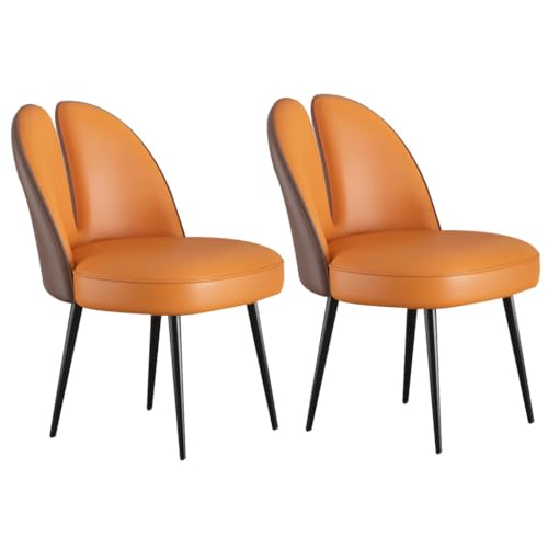 UCKYSU AMENAS Küche und Esszimmer Stühle Katzenklauen Leder Küchen Und Esszimmerstühle 2er Set Schlafzimmer Ehezimmer Balkon Sofa Stuhl Stabile Metallbeine Aus Karbonstahl(Coffee+orange) von UCKYSU