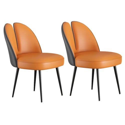 UCKYSU AMENAS Küche und Esszimmer Stühle Katzenklauen Leder Küchen Und Esszimmerstühle 2er Set Schlafzimmer Ehezimmer Balkon Sofa Stuhl Stabile Metallbeine Aus Karbonstahl(Dark Gray+orange) von UCKYSU
